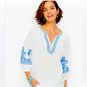 Talbots (2022) Crinkle Gauze Embroidered Gauze Top Large